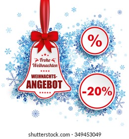 German text "Frohe Weihnachten, Weihnachtsangebot", translate "Merry Christmas, Christmas Sale". Eps 10 vector file.