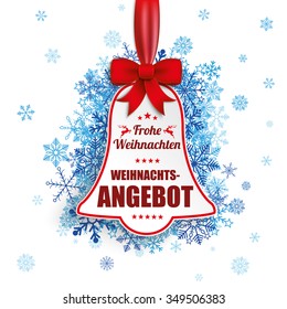 German text "Frohe Weihnachten, Weihnachtsangebot", translate "Merry Christmas, Christmas Sale". Eps 10 vector file.