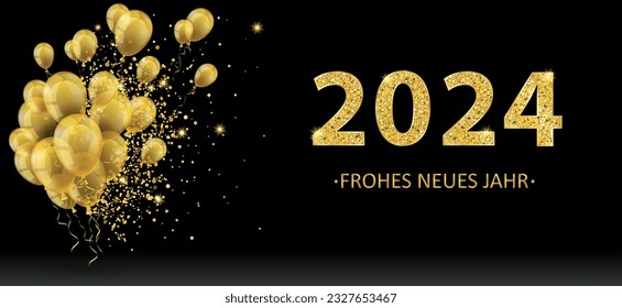 Der deutsche Text Frohes Neues Jahr 2024 übersetzt Glückliches Neujahr 2024. Eps10 Vektordatei.