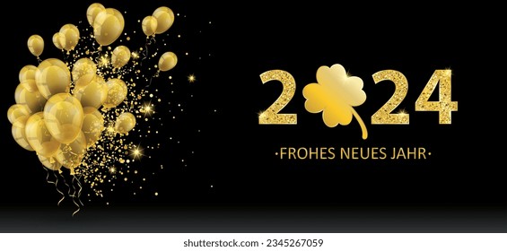 Texto alemán Frohes Neues Jahr 2024, traducir Feliz Año Nuevo 2024. Archivo vectorial Eps 10.