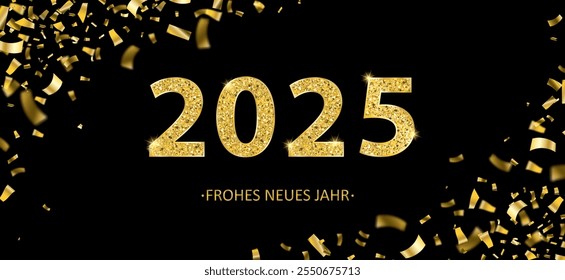 Texto alemán Frohes Neues Jahr 2025, traducir Feliz año Nuevo 2025. Archivo de Vector Eps 10.