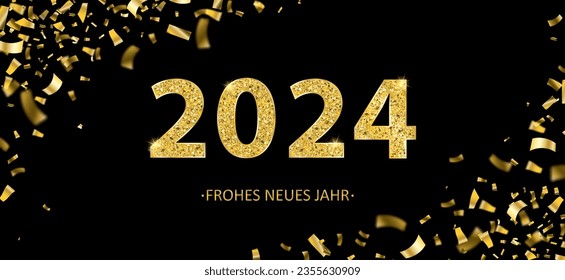 Der deutsche Text Frohes Neues Jahr02024 übersetzt Glückliches Neujahr02024. Eps10 Vektordatei.