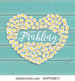 German text Fruehling, translate Spring.  Eps 10 vector file.