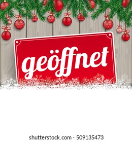 German text "geoeffnet", translate "open". Eps 10 vector file.