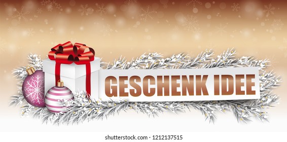 German text Geschenk-Idee, translate Gift Idea. Eps 10 vector file.