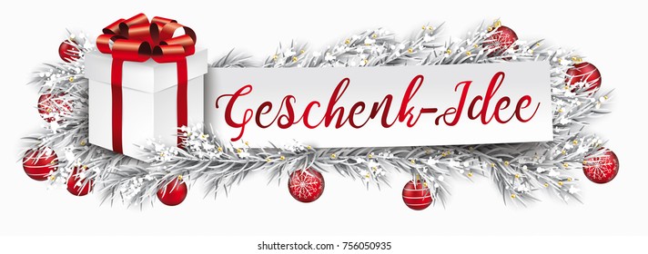 German text Geschenk-Idee, translate Gift Idea. Eps 10 vector file.