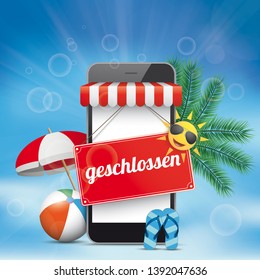 German text Geschlossen, translate Closed. Eps 10 vector file. 