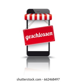 German text "geschlossen", translate "closed".  Eps 10 vector file.
