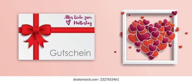 German text Gutschein Alles Liebe zum Muttertag, translate Coupon Happy Mothers Day. Eps 10 vector file.