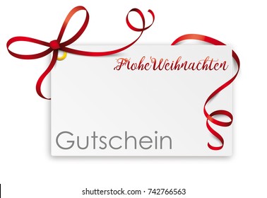 German text Gutschein Frohe Weihnachten, translate Coupon Frohe Weihnachten. Eps 10 vector file.