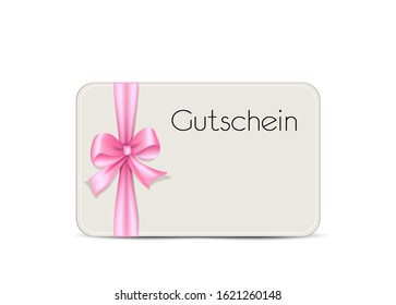 German text Gutschein, translate voucher, card with ribbon bow in pink,
Vector illustration isolated on white background
