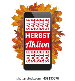 German text "Herbst Aktion", translate "Autumn Offers". Eps 10 vector file. 