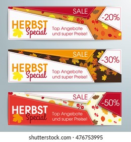 German text Herbst special and top Angebot, translate autumn special and best offers. Eps 10 vector file.