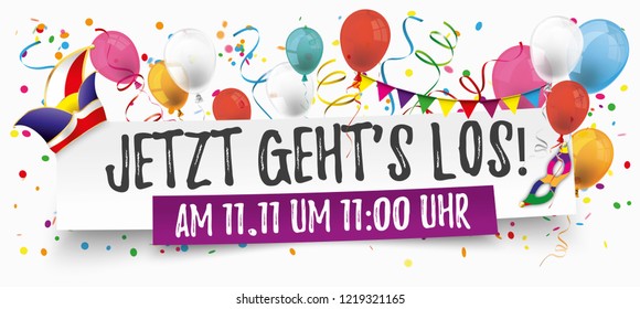German text Jetzt Gehts Los, translate Here We Go. Eps 10 vector file.