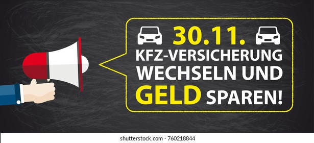German text KfZ-Versicherung wechseln, translate Change Car Insurance, Save Money. Eps 10 vector file.