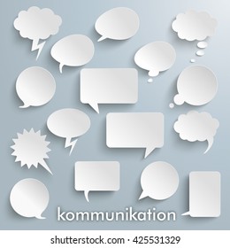 German text "Kommunikation", translate "Communication" on the gray background. Eps 10 vector file.