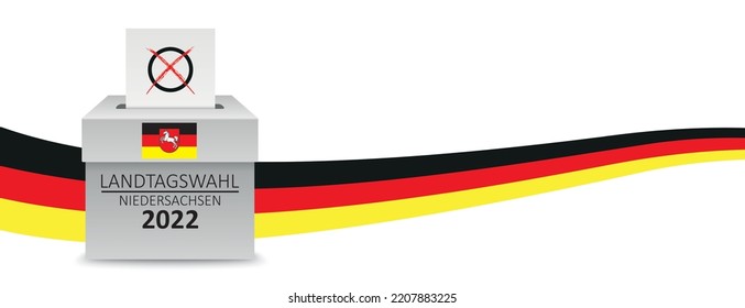 German Text Landtagswahl Niedersachsen 2022, translate state elections Lower Saxony 2022.  Eps 10 vector file.