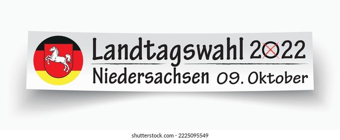 German Text Landtagswahl Niedersachsen 2022, translate state elections Lower Saxony 2022.  Eps 10 vector file.