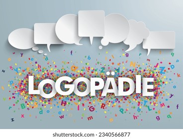 German text Logopaedie, translate Logopedics. Eps 10 vector file.