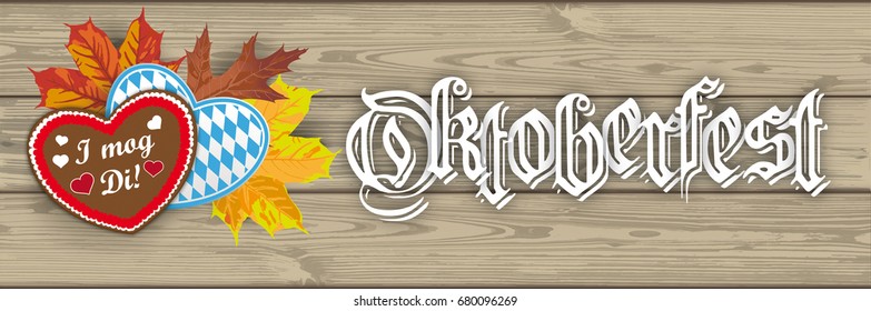 German text I mog di and Oktoberfest, translate I love you and Oktoberfest. Eps 10 vector file.