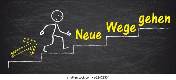 German text Neue Wege gehen, translate to break the mold. Eps 10 vector file.