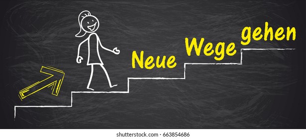 German text Neue Wege gehen, translate to break the mold. Eps 10 vector file.