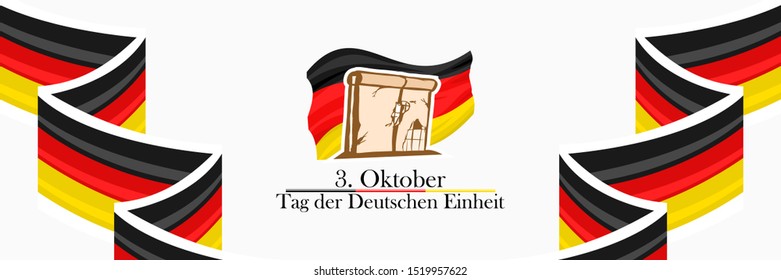 German text: October 3, German Unity Day, vector illustration with national landmark. Suitable for greeting card, poster and banner