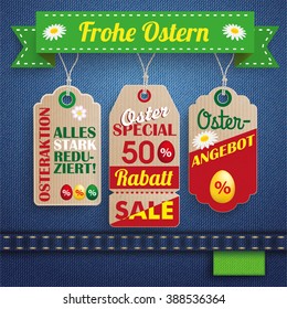 German text "Osterangebot, Alles Stark Reduziert, Frohe Ostern", translate "Easter Offer, Special Prices, Happy Easter".