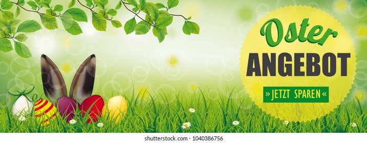 German text Osterangebot, Jetzt Sparen, translate Easter Offer, Save Now. Eps 10 vector file.