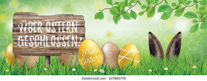 German text An Ostern geschlossen, translate Closed During Easter. Eps 10 vector file. 