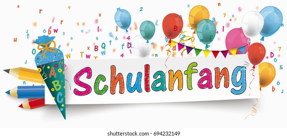 German text "Schulanfang", translate "Back to School". Eps 10 vector file.