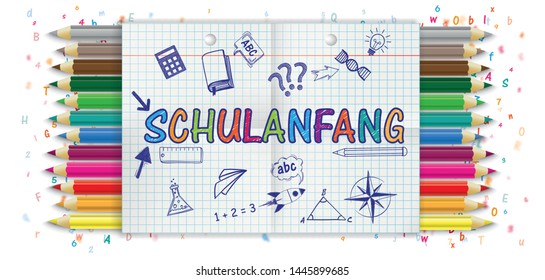 German text Schulanfang, translate Enrollment. Eps 10 vector file.