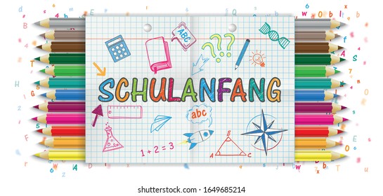 German text Schulanfang, translate Enrollment. Eps 10 vector file.