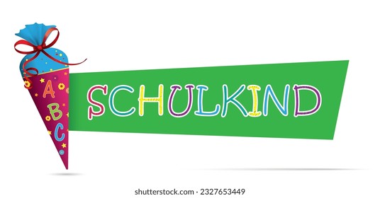 German text Schulkind, translate Schoolkid. Eps 10 vector file.