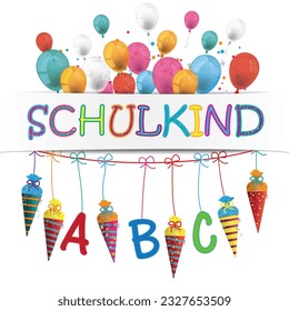 German text Schulkind, translate Schoolkid. Eps 10 vector file.