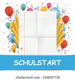German text "Schulstart", translate "Start of School". Eps 10 vector file.