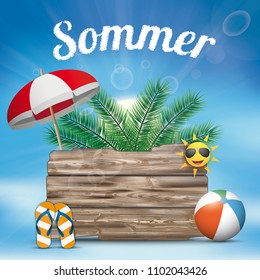 German text Sommer, translate Summer. Eps 10 vector file.