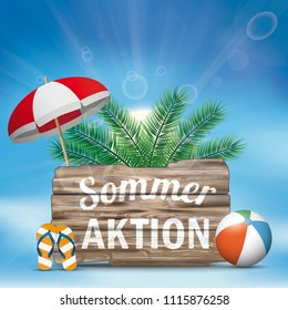 German text Sommeraktion, translate Summer Sale. Eps 10 vector file.