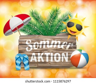 German text Sommeraktion, translate Summer Sale. Eps 10 vector file.