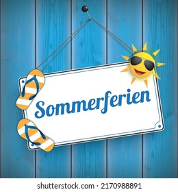 Texto alemán Sommerferien, traducir vacaciones de verano.  Archivo vectorial Eps 10.