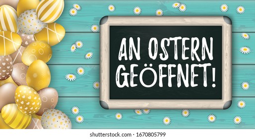 Deutscher Text Ueber Ostern Geoeffnet, übersetzen Open während Ostern.  Eps10 Vektorillustration Datei. 