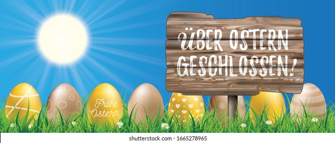 Deutscher Text Ueber Ostern, zu Ostern geschlossen.Eps10 Vektorillustration Datei. 