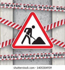 German text Webseite im Aufbau, translate Website Under Construction.Eps 10 vector file.