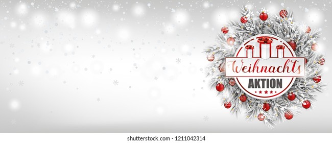 German text Weihnachtsaktion, jetzt sparen, translate Christmas Sale, buy now.  Eps 10 vector file.