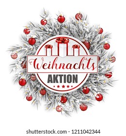 German text Weihnachtsaktion, jetzt sparen, translate Christmas Sale, buy now.  Eps 10 vector file.