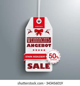 German text "Weihnachtsangebot, stark reduziert", translate "Christmas Offer, discount". Eps 10 vector file.