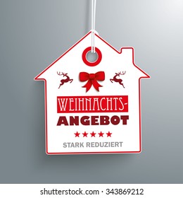 German text "Weihnachtsangebot, stark reduziert", translate "Christmas Offer, discount". Eps 10 vector file.