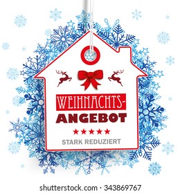 Deutscher Text "Weihnachtsgebot", stark □, übersetzen "Weihnachtsangebot, Rabatt".  Eps10 Vektordatei.