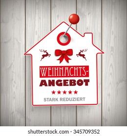 German text "Weihnachtsangebot, stark reduziert", translate "Christmas Offer, discount". Eps 10 vector file.