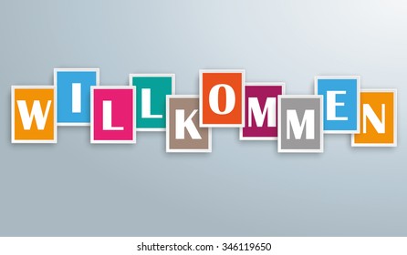 German text "Willkommen", translate "Welcome". Eps 10 vector file.